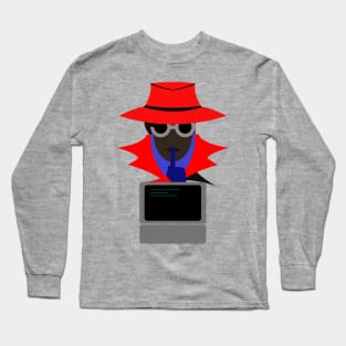 Lady Red Shush (Afro W/Computer): A Cybersecurity Design Long Sleeve T-Shirt